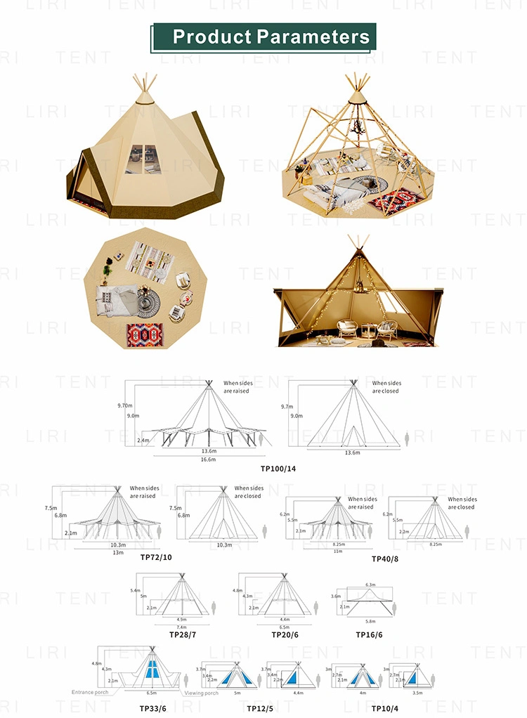 Outdoor Large Tipi Indian Tent Canvas Camping Pyramid Desert Party Tent for Event