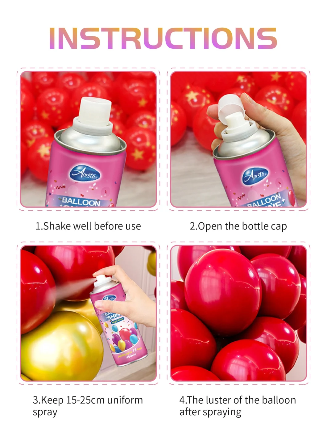 OEM Party Supplies Long Lasting Luster Convenient Use Latex Balloon Shine Spray and Polish