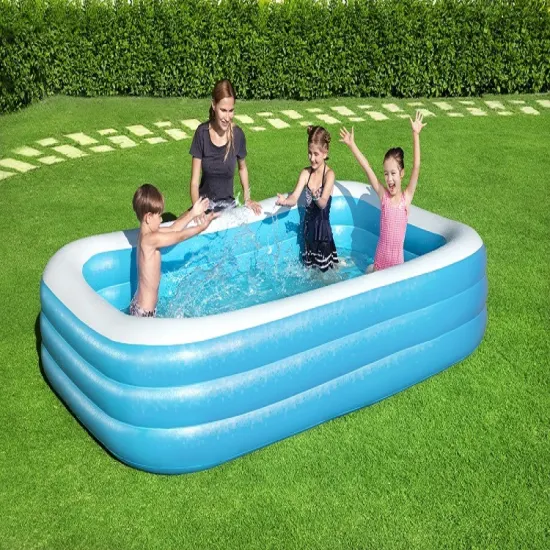 Прямоугольный надувной бассейн из ПВХ сине-белого цвета, детский бассейн, большой открытый семейный бассейн, покупатель